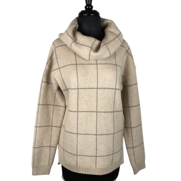 Hem & Thread Sweaters - "The Anna" Oatmeal/Beige Window Pane Turtleneck Size Medium